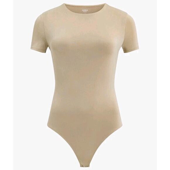 Express XL Brown Body Contour Compression Crew Neck Short Sleeve Bodysuit - Picture 3 of 10